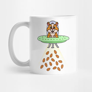 Funny orange hamster is flying a spaceship Mug